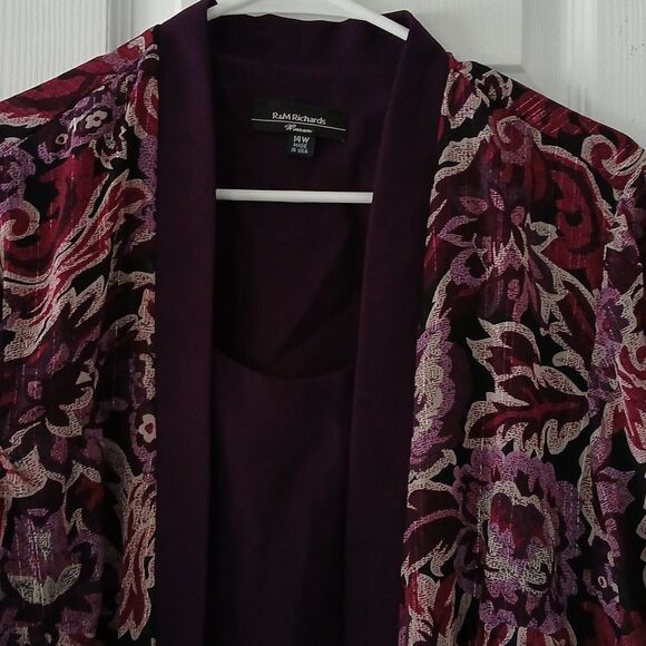 R&M Richards eggplant purple 2 in 1 blouse jacket and pant set Sz 14W - Picture 6 of 8